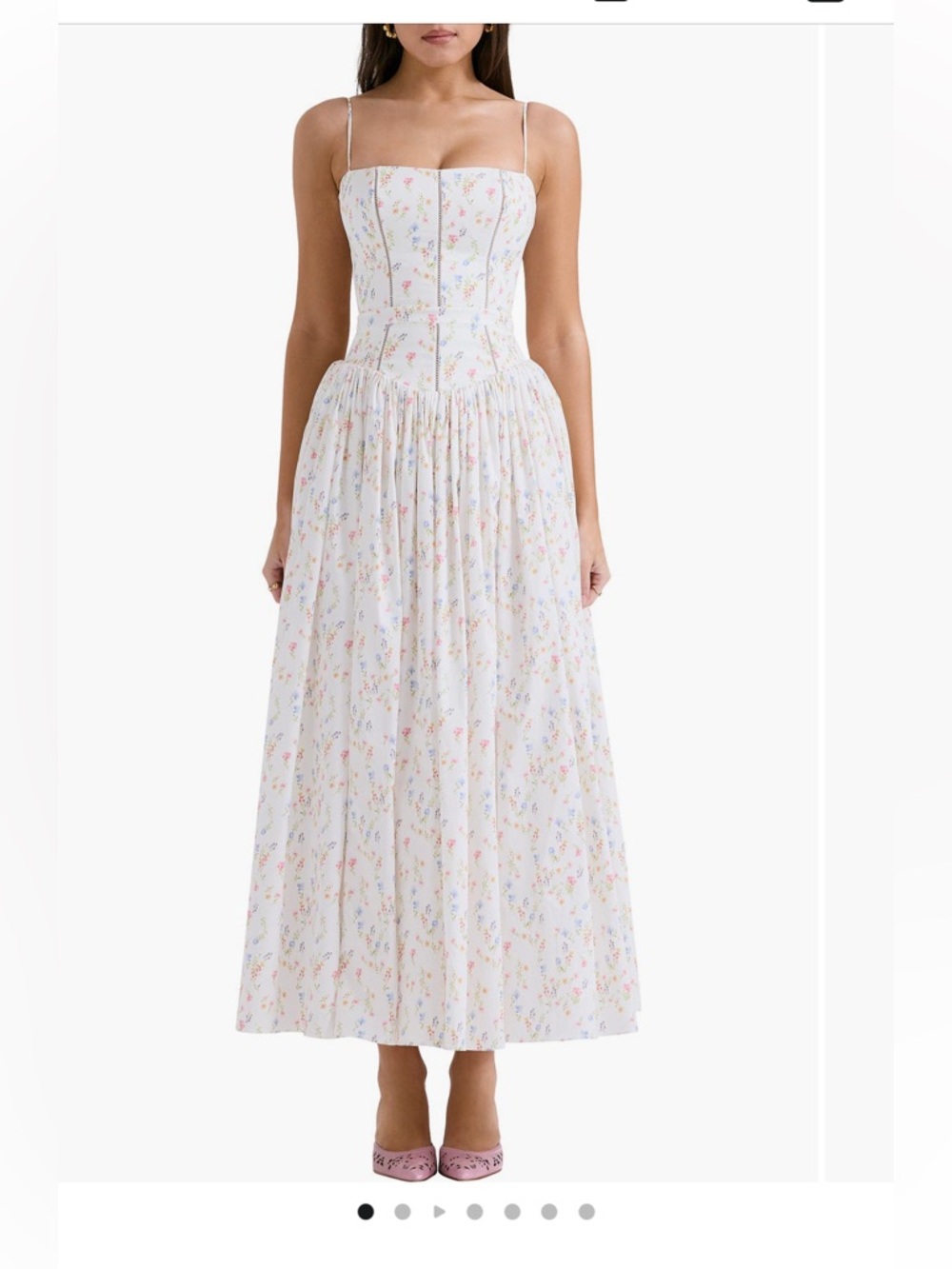 House of CB White Maxi Skirt with Pastel Floral Print